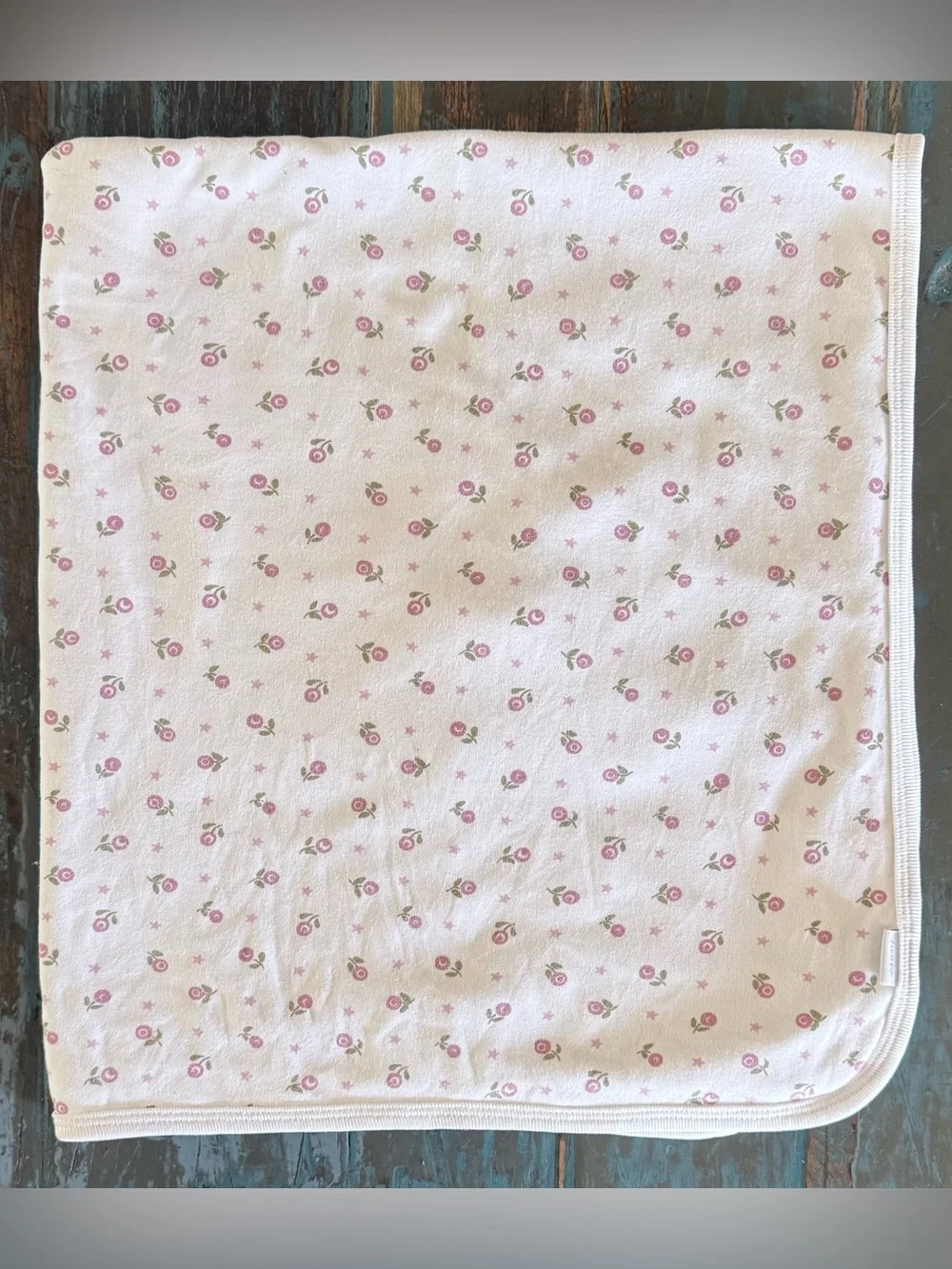 VTG Old Navy Flower Rose Pink Baby Blanket Stars Cotton